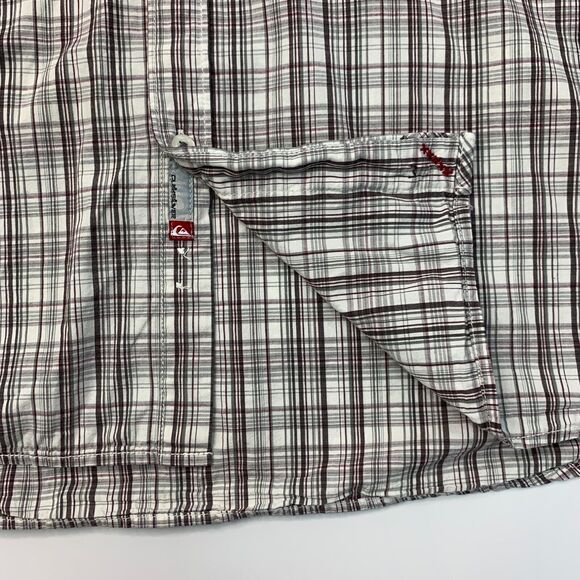 Quiksilver Button Up Shirt Mens L Large White Gray Plaid Long Sleeve Cotton - Picture 5 of 13